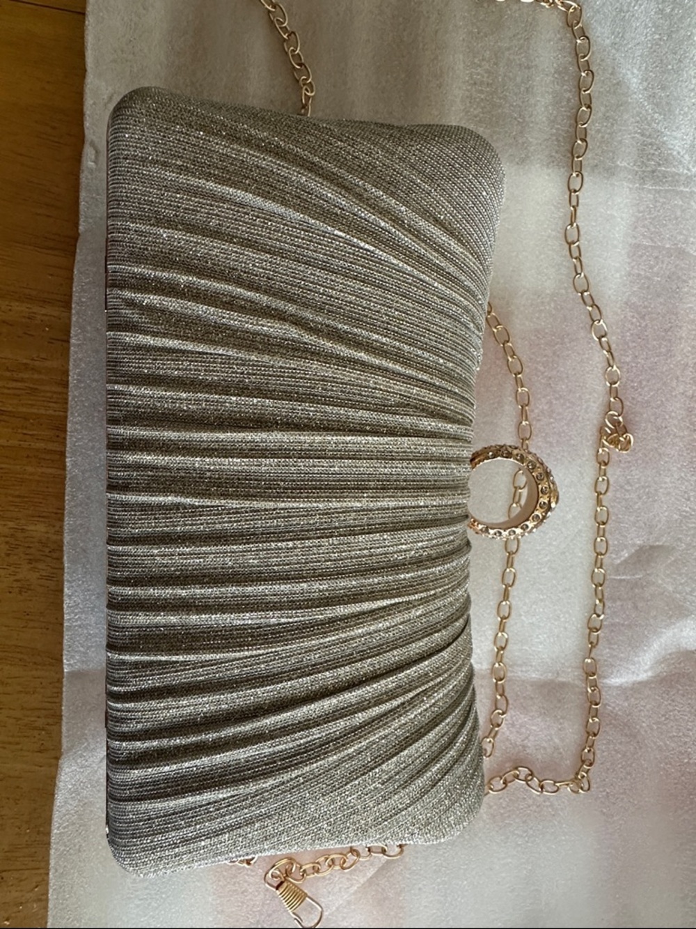 Elegant Champagne Evening Clutch with Gold Chain - brand new